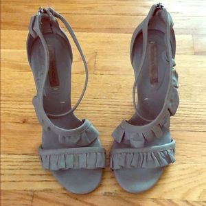 Grey ruffle BCBGMAXAZRIA sandals | Size 8.5